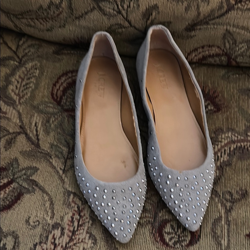 J. Crew Factory Gray Flats with Ornate Design